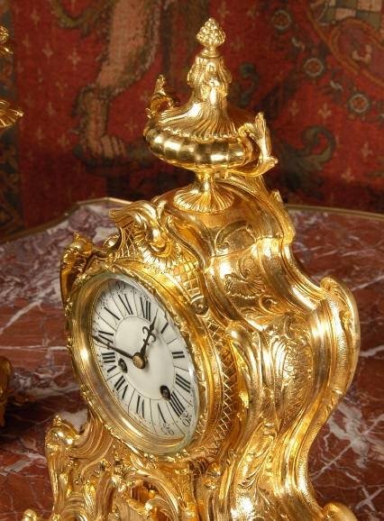 fig 3. Beautiful Antique French Rococo Boudoir Clock Set ~ French - Circa 1880 ~